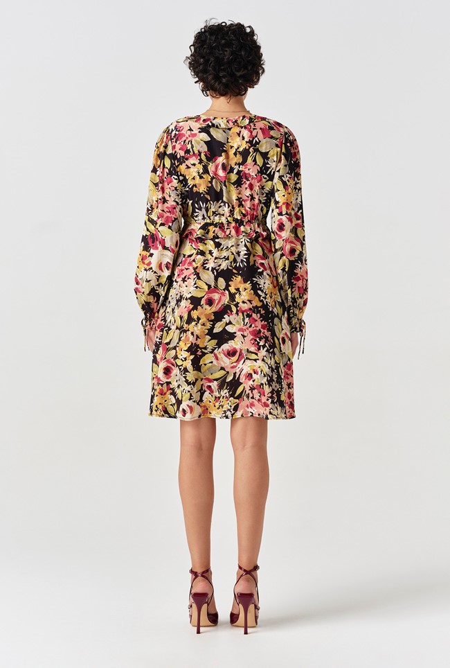 Billie Floral Crepe V Neck Short Dress