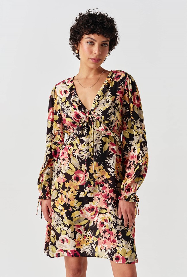 Billie Floral Crepe V Neck Short Dress