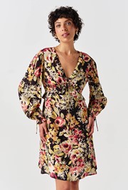 Billie Floral Crepe V Neck Short Dress