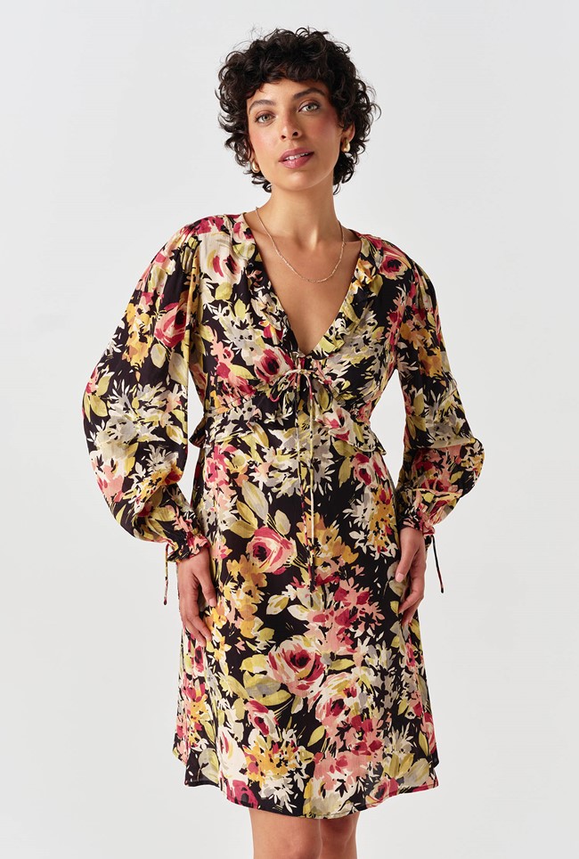 Billie Floral Crepe V Neck Short Dress
