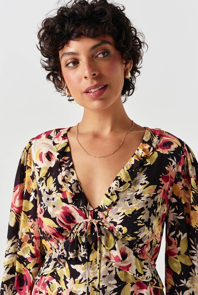 Billie Floral Crepe V Neck Short Dress