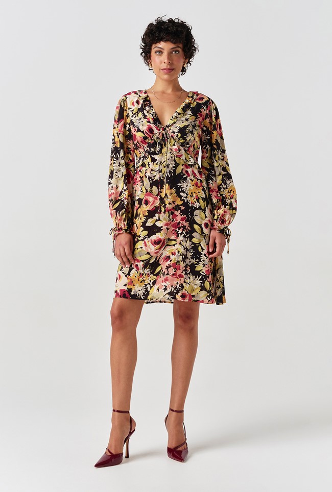 Billie Floral Crepe V Neck Short Dress