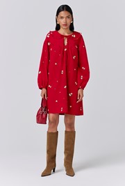 Alaia Embroidered Corduroy Tie Neck Dress