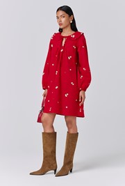 Alaia Embroidered Corduroy Tie Neck Dress