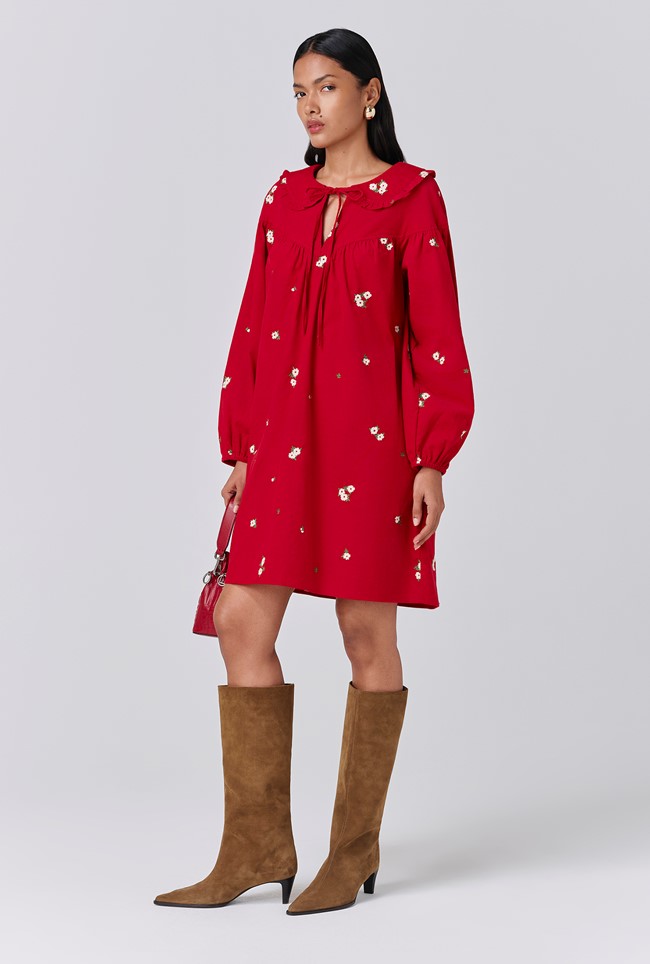 Alaia Embroidered Corduroy Tie Neck Dress