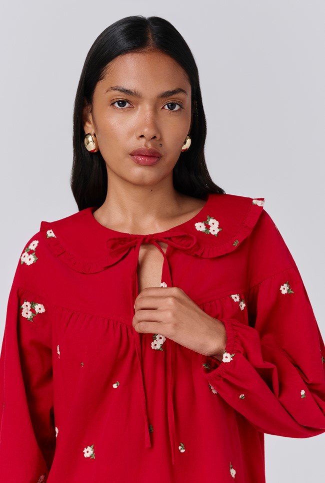 Alaia Embroidered Corduroy Tie Neck Dress