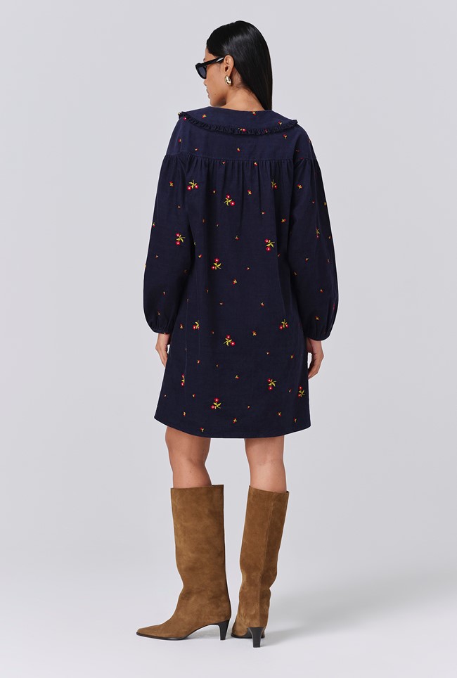 Alaia Embroidered Corduroy Tie Neck Dress