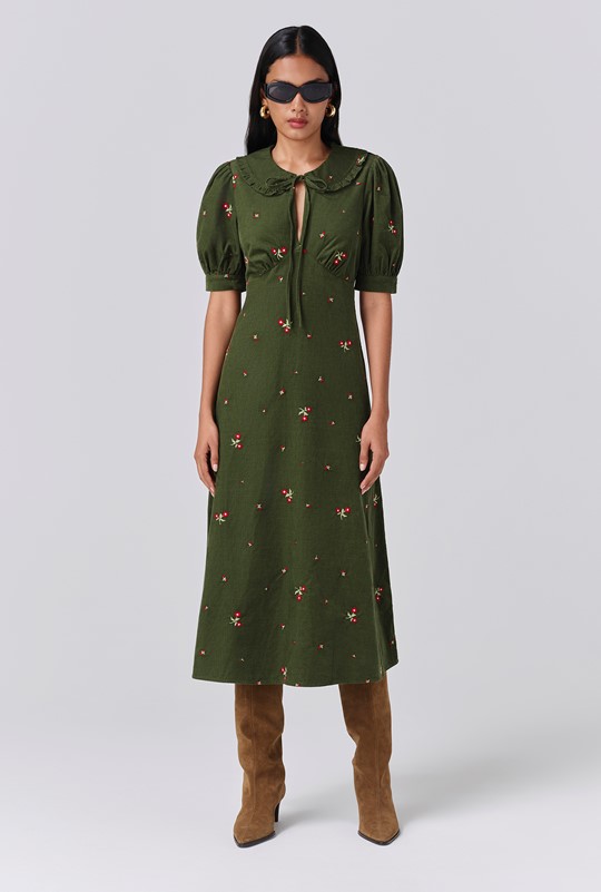 Juniper Embroidered Corduroy Midi Dress
