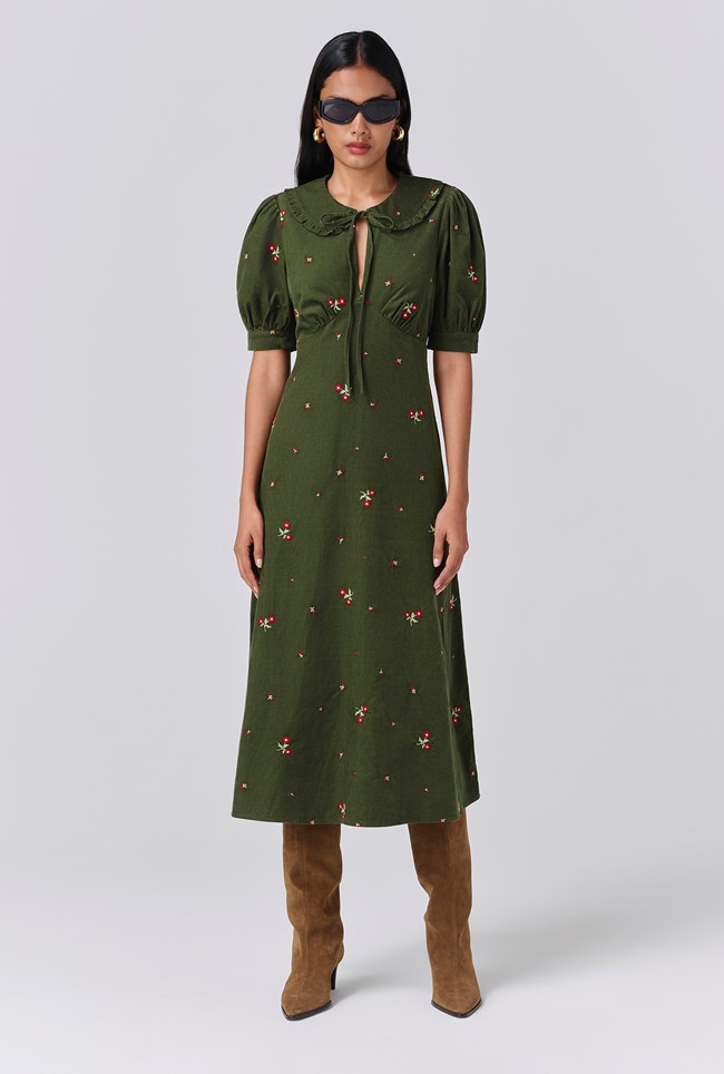 Juniper Embroidered Corduroy Midi Dress