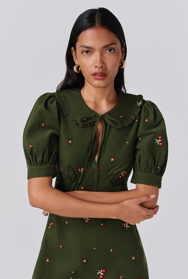 Juniper Embroidered Corduroy Midi Dress