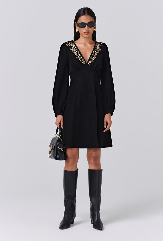 Eliza Embroidered Corduroy Short Dress