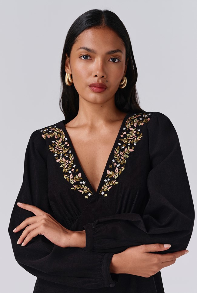 Eliza Embroidered Corduroy Short Dress