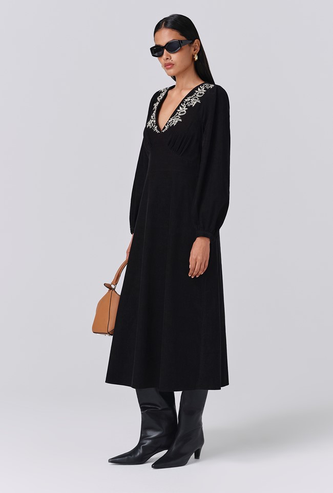 Sienna Embroidered Corduroy Midi Dress