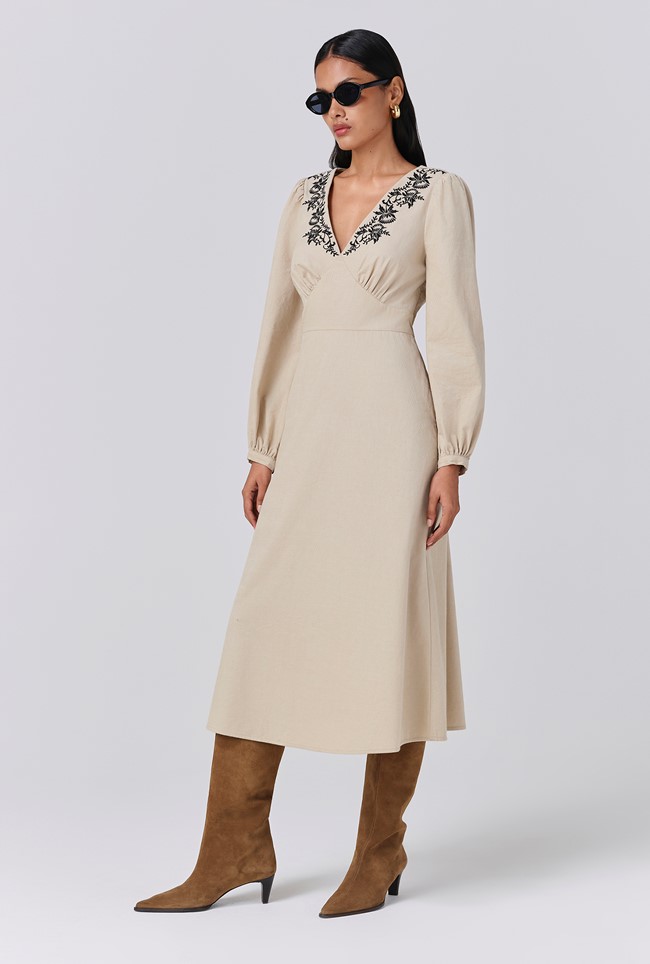 Sienna Embroidered Corduroy Midi Dress