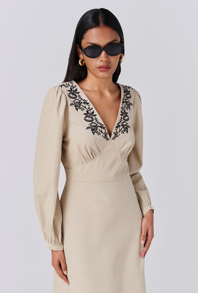 Sienna Embroidered Corduroy Midi Dress