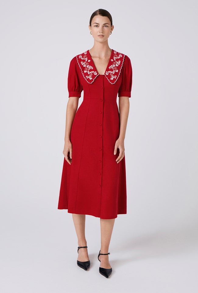 Sloane Embroidered Corduroy Midi Dress