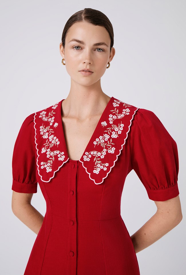 Sloane Embroidered Corduroy Midi Dress
