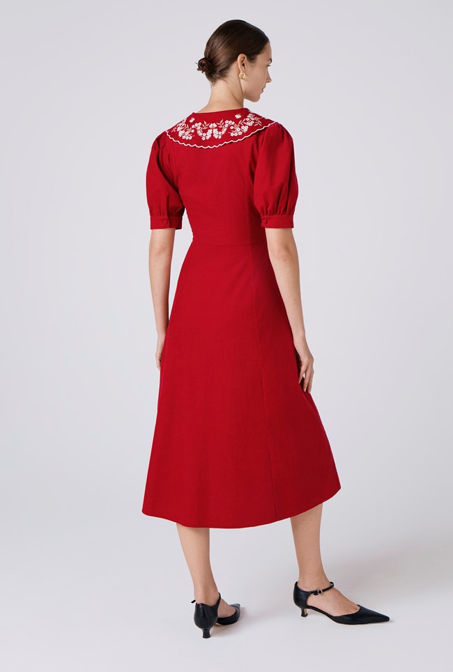 Sloane Embroidered Corduroy Midi Dress