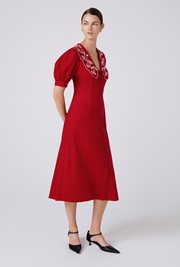Sloane Embroidered Corduroy Midi Dress
