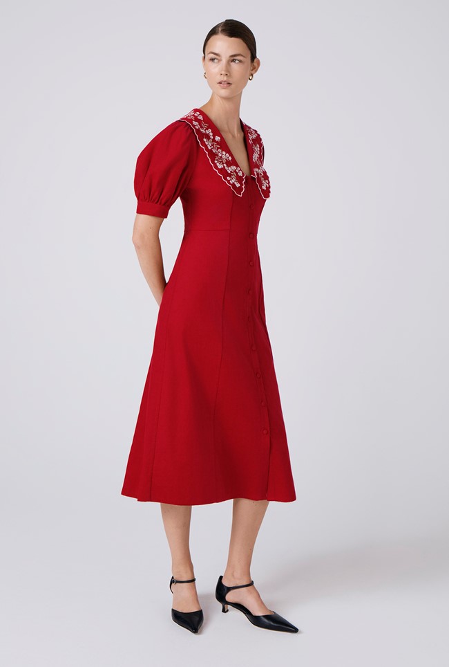 Sloane Embroidered Corduroy Midi Dress