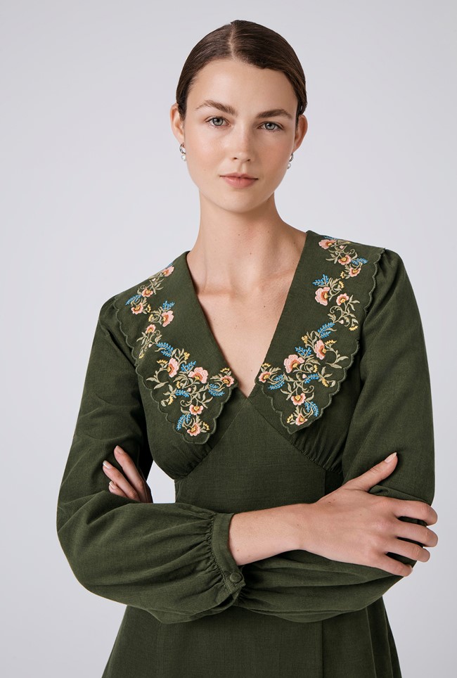 Blakely Embroidered Corduroy Short Dress