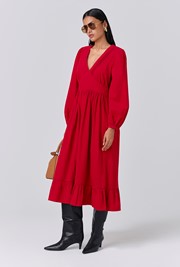 Gracie Corduroy V Neck Tiered Midi Dress