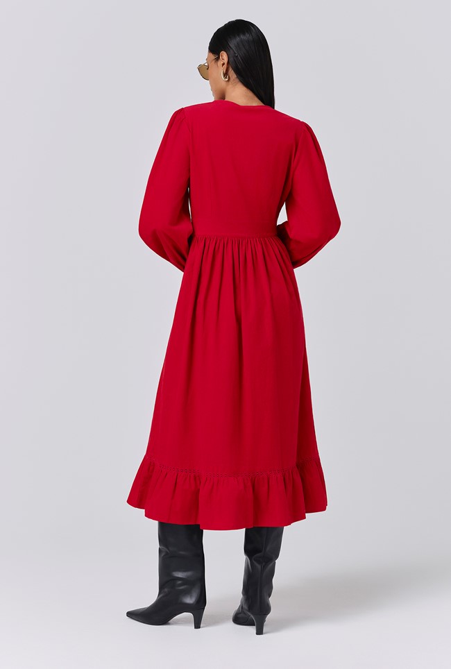 Gracie Corduroy V Neck Tiered Midi Dress