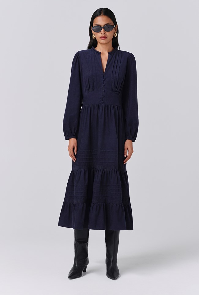 Kamila Corduroy Tiered Midi Dress