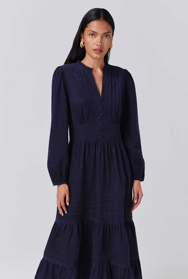 Kamila Corduroy Tiered Midi Dress