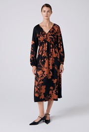 Emlyn Floral Satin V Neck Midi Dress