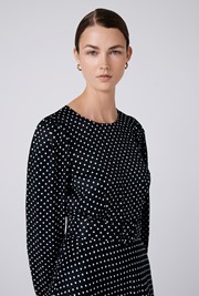 Sophia Polka Dot Satin Midi Belted Dress