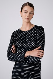 Sophia Polka Dot Satin Midi Belted Dress
