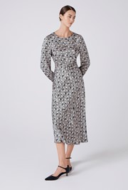 Sophia Floral Satin Midi Belted Dress