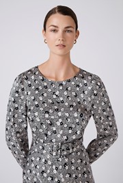 Sophia Floral Satin Midi Belted Dress