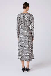 Sophia Floral Satin Midi Belted Dress