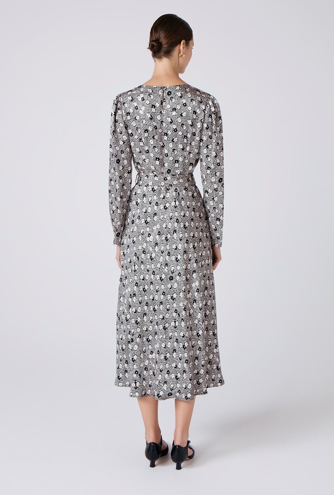 Sophia Floral Satin Midi Belted Dress
