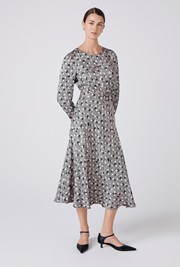 Sophia Floral Satin Midi Belted Dress