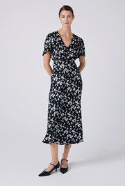 Elizabeth Floral Satin Midi Tea Dress