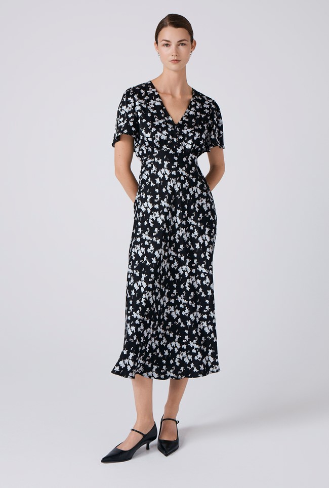 Elizabeth Floral Satin Midi Tea Dress