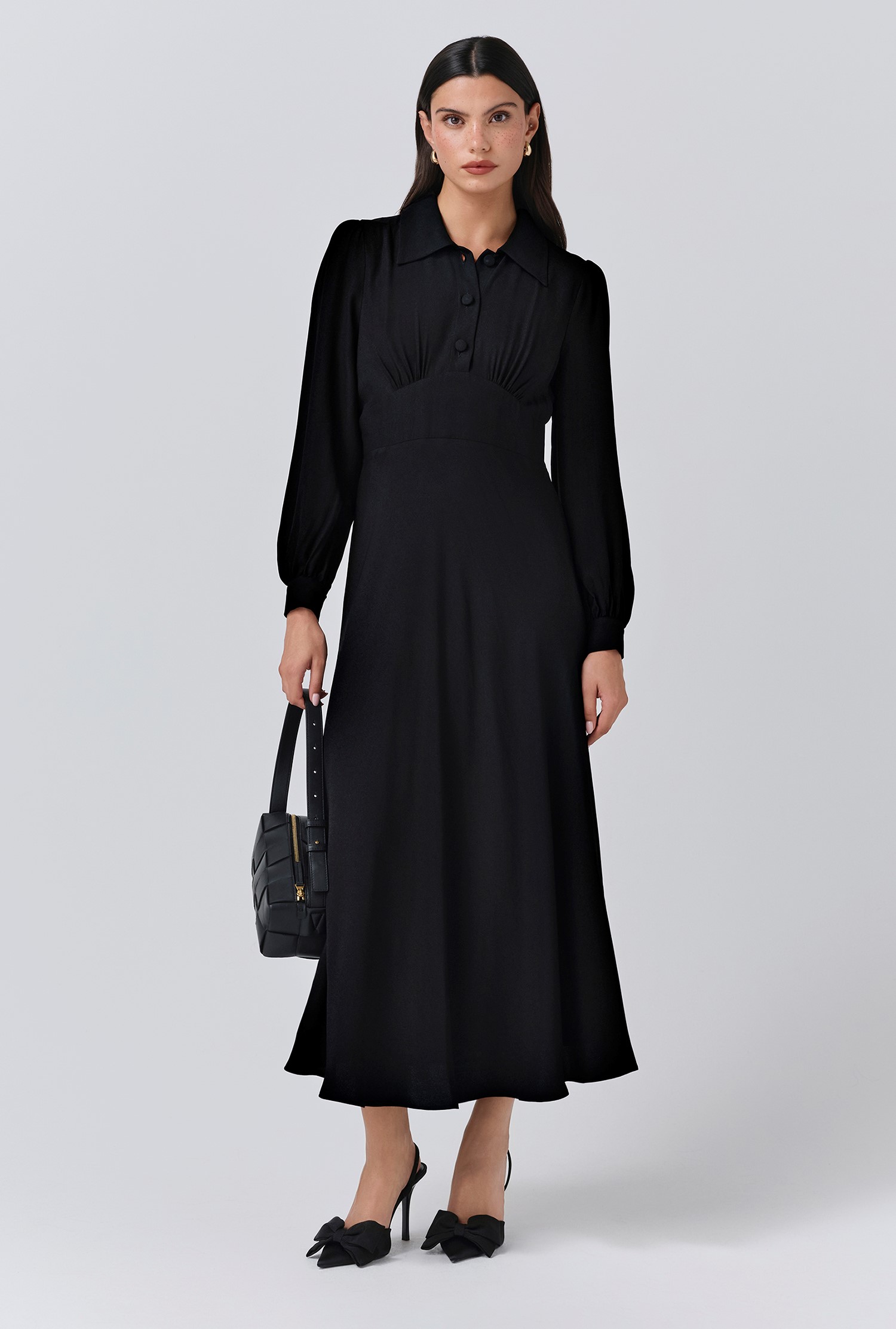 ワンピース Wendy lace up long dress Black ANDMARY】Wendy lace up long dress