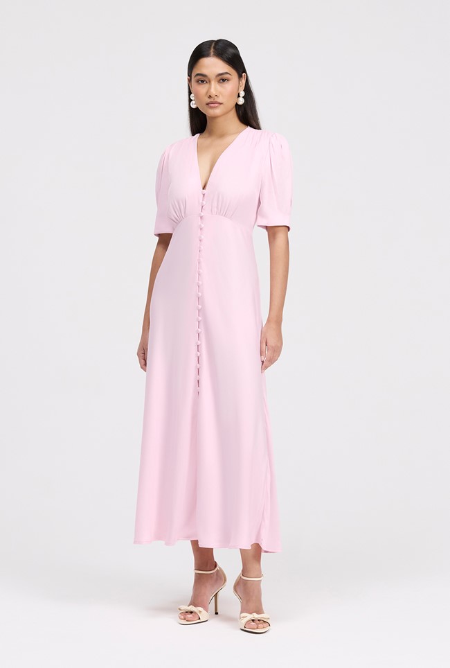 Madison Button Through Satin Midi Dress