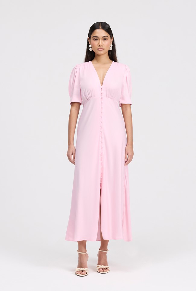 Madison Button Through Satin Midi Dress