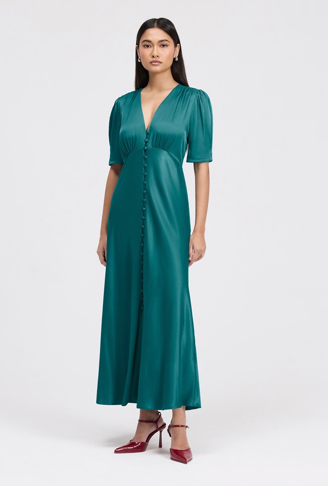 Madison Button Through Satin Midi Dress