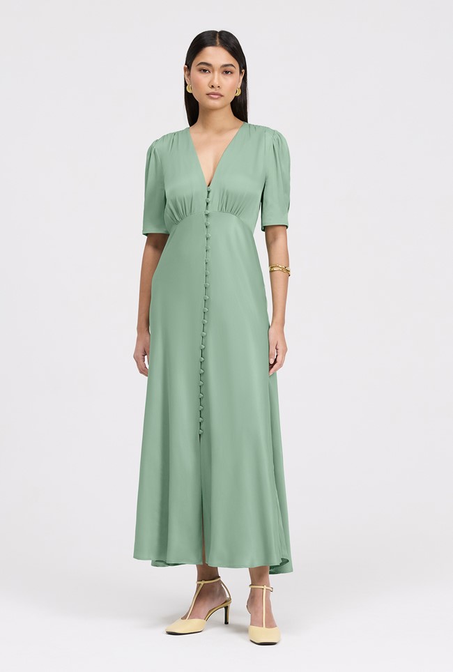 Madison Button Through Satin Midi Dress