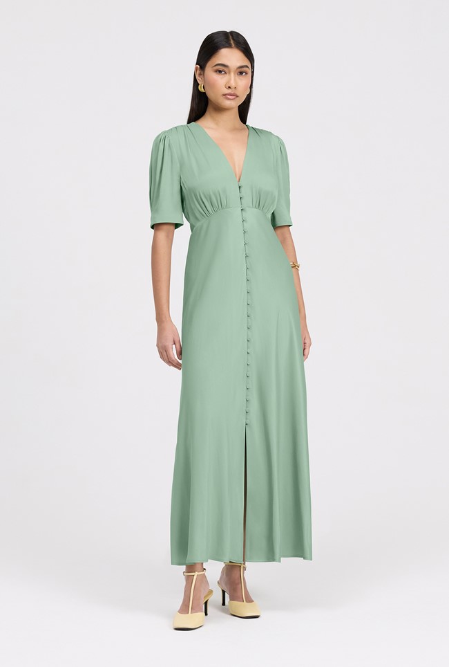 Madison Button Through Satin Midi Dress