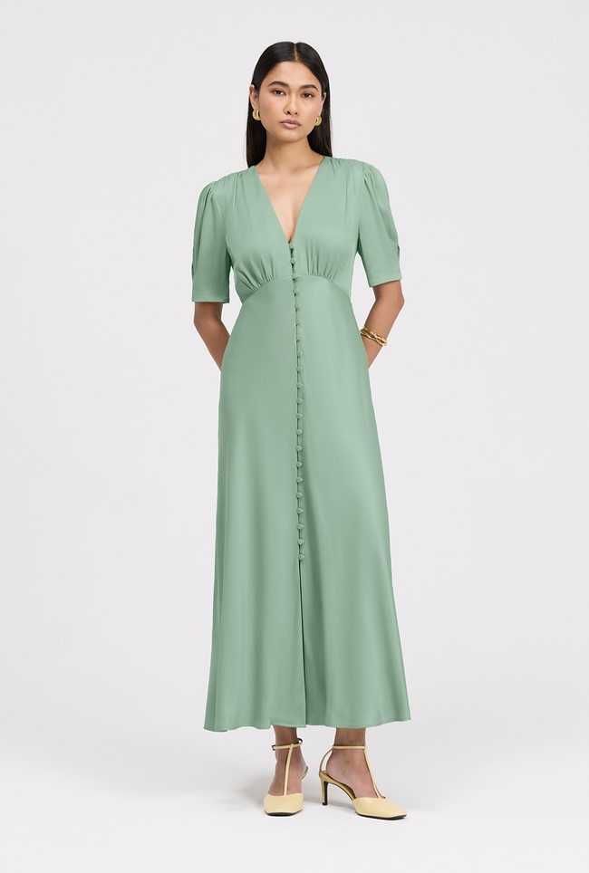 Madison Button Through Satin Midi Dress