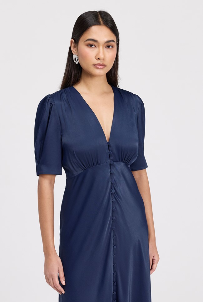 Madison Button Through Satin Midi Dress