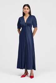 Madison Button Through Satin Midi Dress