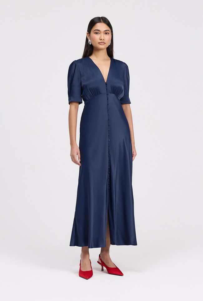 Madison Button Through Satin Midi Dress