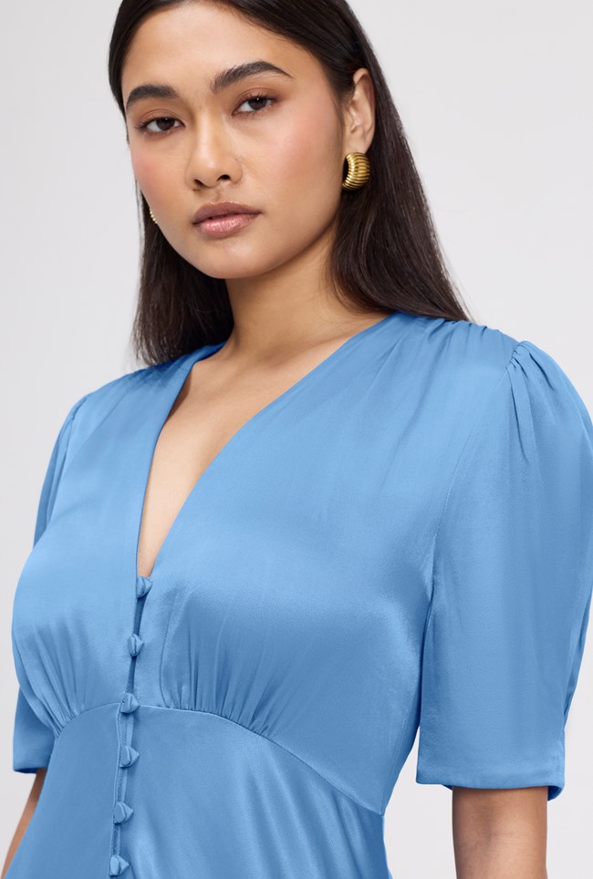 Madison Button Through Satin Midi Dress